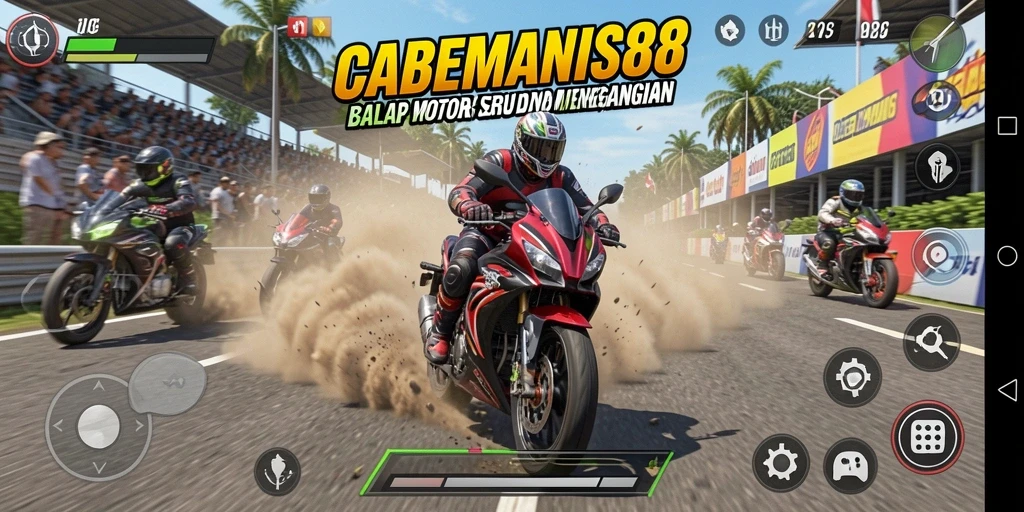 Gameplay menegangkan di CABEMANIS88 dengan motor balap cepat.