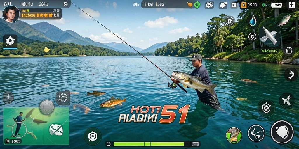 Gameplay seru dalam HOT51 yang menampilkan momen memancing yang mendebarkan.