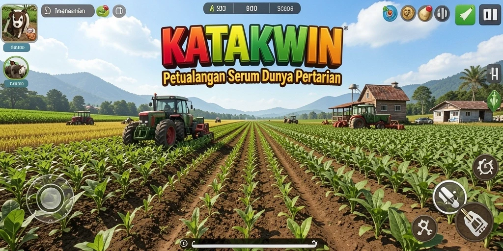 Tangkapan layar KATAKWIN menampilkan ladang yang hijau dengan beragam tanaman.